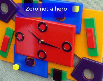 clock with just zeros for numbers and banner stating Zero not a hero